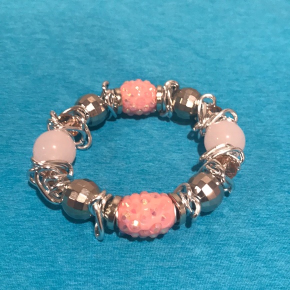 Bracelet, stretch, glass 6in Pink Rondelle - Picture 5 of 6